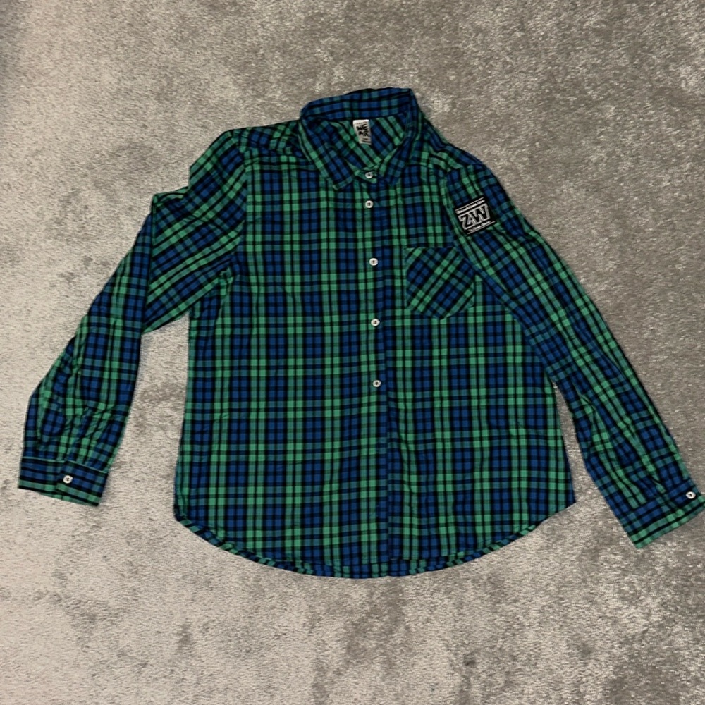Blue and Green Zumba Button Down Flannel